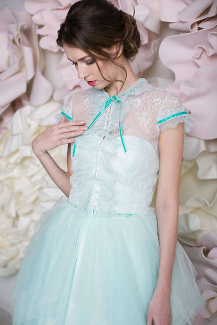 Свадебное платье Жозефин. Силуэт А-силуэт. Цвет Голубой / Синий. Вид 4