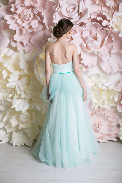 Свадебное платье Жозефин. Силуэт А-силуэт. Цвет Голубой / Синий. Вид 8