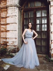 Свадебное платье Адель. Силуэт А-силуэт. Цвет Голубой / Синий. Вид 1