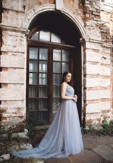 Свадебное платье Адель. Силуэт А-силуэт. Цвет Голубой / Синий. Вид 3