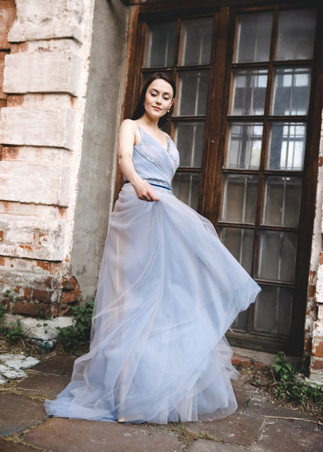 Свадебное платье Адель. Силуэт А-силуэт. Цвет Голубой / Синий. Вид 4