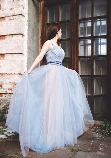 Свадебное платье Адель. Силуэт А-силуэт. Цвет Голубой / Синий. Вид 5