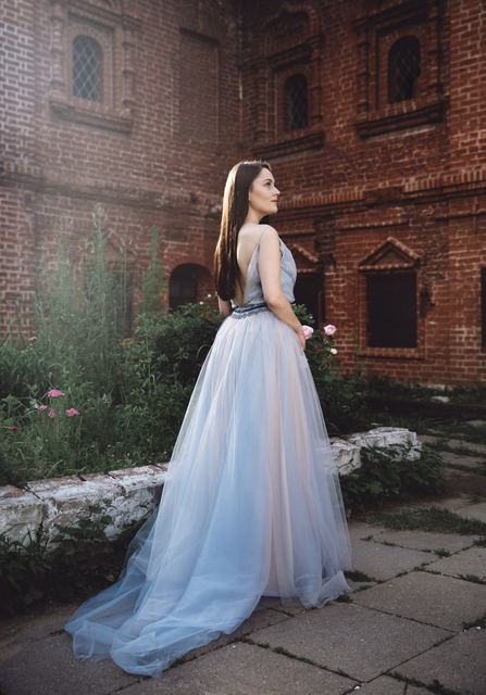 Свадебное платье Адель. Силуэт А-силуэт. Цвет Голубой / Синий. Вид 7