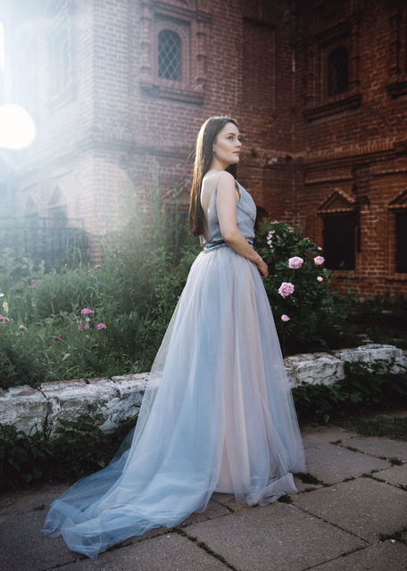 Свадебное платье Адель. Силуэт А-силуэт. Цвет Голубой / Синий. Вид 8