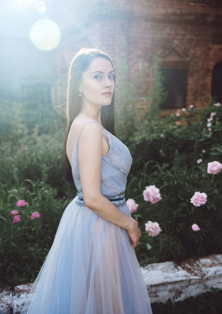 Свадебное платье Адель. Силуэт А-силуэт. Цвет Голубой / Синий. Вид 9