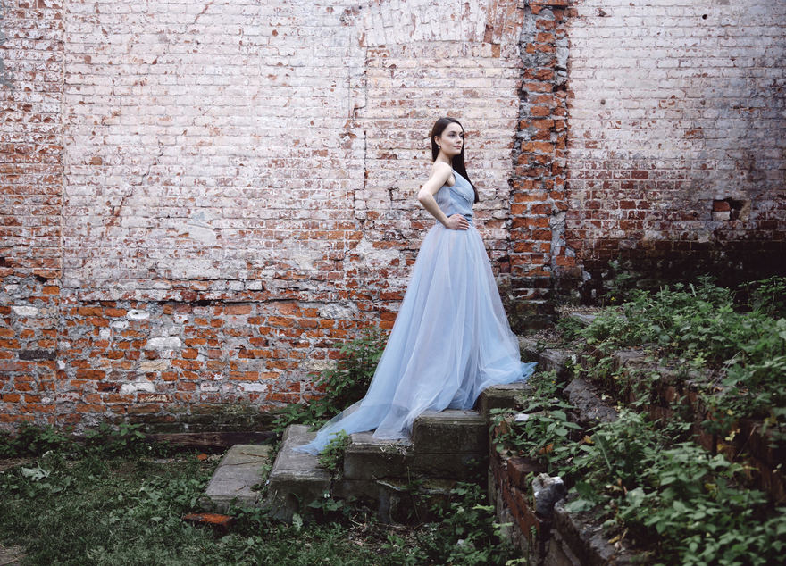 Свадебное платье Адель. Силуэт А-силуэт. Цвет Голубой / Синий. Вид 10