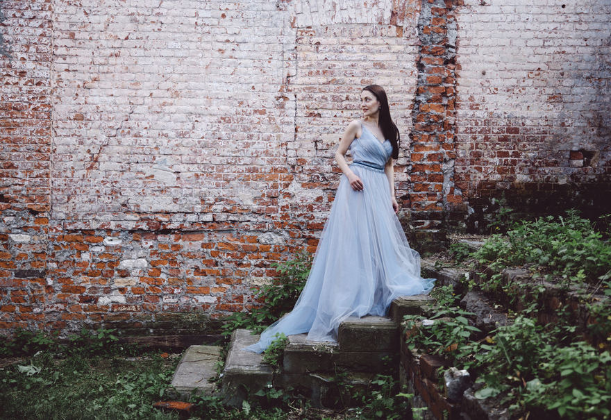 Свадебное платье Адель. Силуэт А-силуэт. Цвет Голубой / Синий. Вид 11