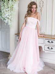 Свадебное платье Розали. Силуэт А-силуэт. Цвет Белый / Молочный, оттенки Розового. Вид 1