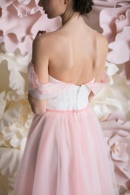 Свадебное платье Розали. Силуэт А-силуэт. Цвет Белый / Молочный, оттенки Розового. Вид 5