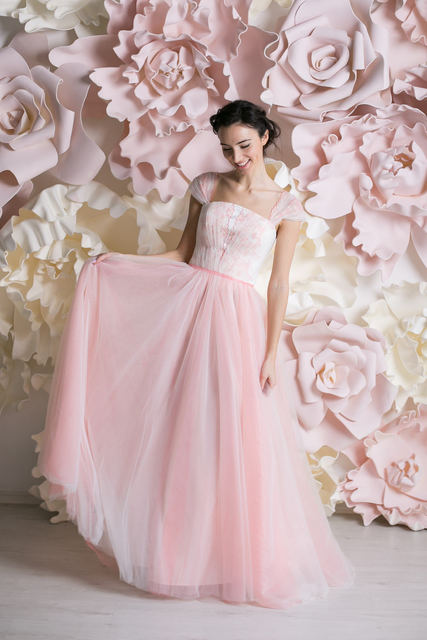 Свадебное платье Розали. Силуэт А-силуэт. Цвет Белый / Молочный, оттенки Розового. Вид 6