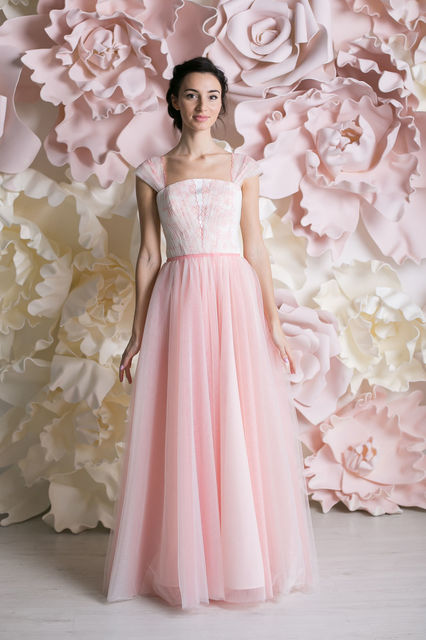 Свадебное платье Розали. Силуэт А-силуэт. Цвет Белый / Молочный, оттенки Розового. Вид 7