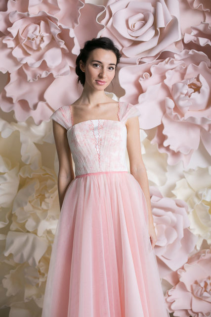 Свадебное платье Розали. Силуэт А-силуэт. Цвет Белый / Молочный, оттенки Розового. Вид 8