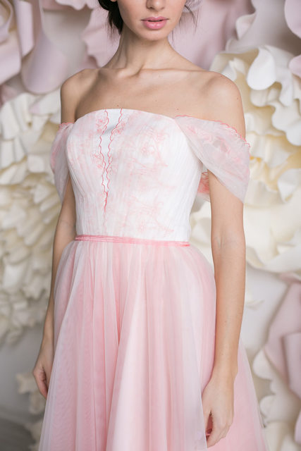 Свадебное платье Розали. Силуэт А-силуэт. Цвет Белый / Молочный, оттенки Розового. Вид 9