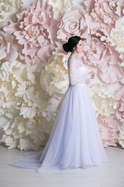 Свадебное платье Силайн. Силуэт А-силуэт. Цвет Лавандовый / Фиолетовый. Вид 3