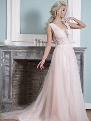 Свадебное платье София. Силуэт А-силуэт. Цвет Айвори / Капучино, оттенки Розового. Вид 2