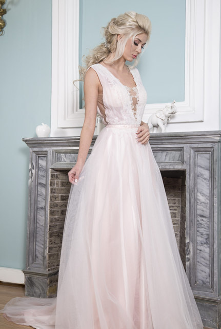 Свадебное платье София. Силуэт А-силуэт. Цвет Айвори / Капучино, оттенки Розового. Вид 3