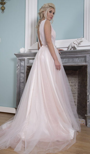 Свадебное платье София. Силуэт А-силуэт. Цвет Айвори / Капучино, оттенки Розового. Вид 6