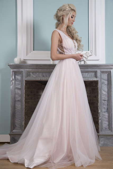 Свадебное платье София. Силуэт А-силуэт. Цвет Айвори / Капучино, оттенки Розового. Вид 7