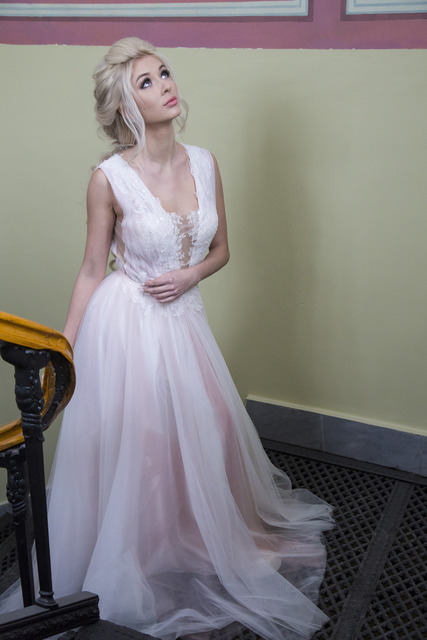 Свадебное платье София. Силуэт А-силуэт. Цвет Айвори / Капучино, оттенки Розового. Вид 14