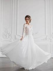 Свадебное платье Амбер. Силуэт А-силуэт. Цвет Белый / Молочный. Вид 1