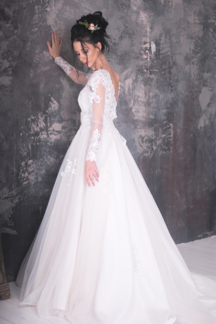 Свадебное платье Биатриче. Силуэт А-силуэт. Цвет Белый / Молочный. Вид 2