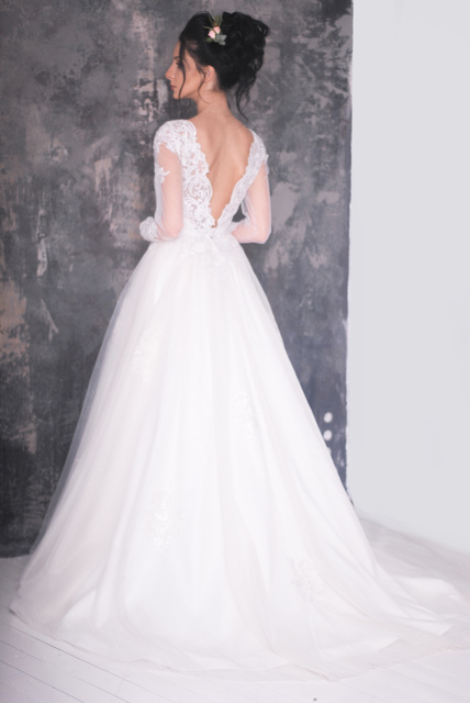 Свадебное платье Биатриче. Силуэт А-силуэт. Цвет Белый / Молочный. Вид 3