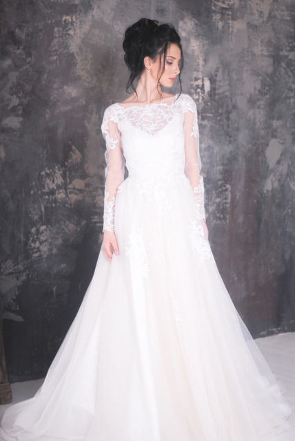 Свадебное платье Биатриче. Силуэт А-силуэт. Цвет Белый / Молочный. Вид 9