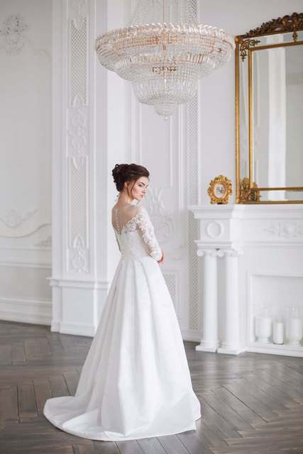 Свадебное платье Грейс. Силуэт А-силуэт. Цвет Белый / Молочный. Вид 3