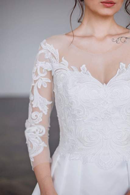 Свадебное платье Грейс. Силуэт А-силуэт. Цвет Белый / Молочный. Вид 5