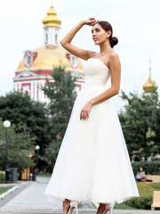 Свадебное платье Аморет. Силуэт А-силуэт. Цвет Белый / Молочный. Вид 1