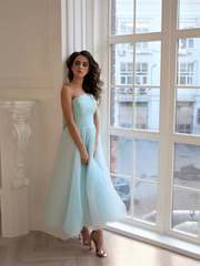 Свадебное платье Беатрис. Силуэт А-силуэт. Цвет Голубой / Синий. Вид 1