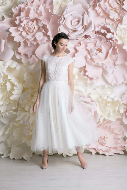 Свадебное платье Джинет. Силуэт А-силуэт. Цвет Белый / Молочный. Вид 1