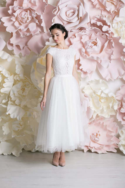 Свадебное платье Джинет. Силуэт А-силуэт. Цвет Белый / Молочный. Вид 2