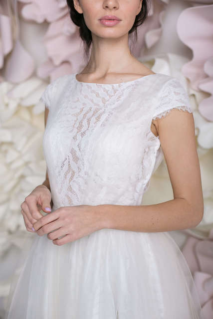 Свадебное платье Джинет. Силуэт А-силуэт. Цвет Белый / Молочный. Вид 3