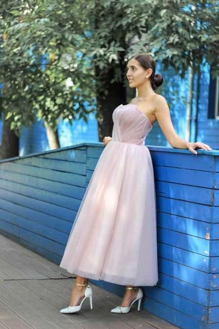 Свадебное платье Камелия. Силуэт А-силуэт. Цвет Белый / Молочный, оттенки Розового. Вид 2