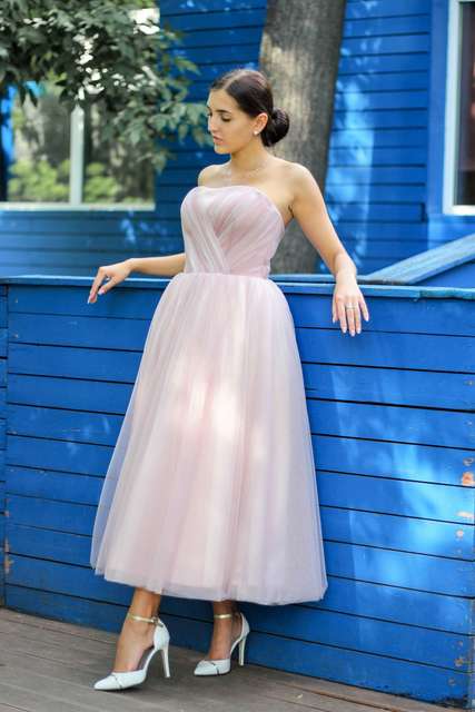 Свадебное платье Камелия. Силуэт А-силуэт. Цвет Белый / Молочный, оттенки Розового. Вид 3