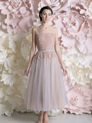 Свадебное платье Эстель миди. Силуэт А-силуэт. Цвет оттенки Розового, Лавандовый / Фиолетовый. Вид 2