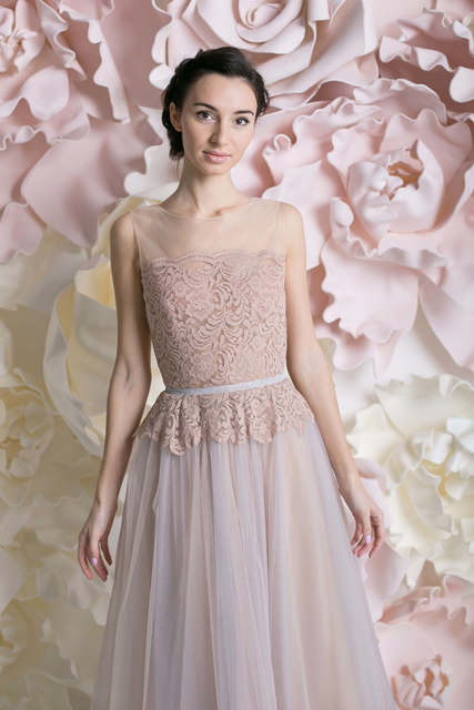 Свадебное платье Эстель миди. Силуэт А-силуэт. Цвет Лавандовый / Фиолетовый, оттенки Розового. Вид 3