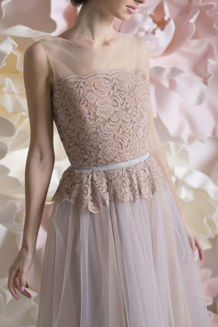 Свадебное платье Эстель миди. Силуэт А-силуэт. Цвет Лавандовый / Фиолетовый, оттенки Розового. Вид 4