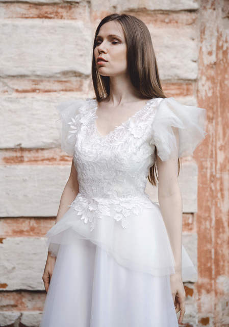 Свадебное платье Амели. Силуэт А-силуэт. Цвет Белый / Молочный. Вид 3