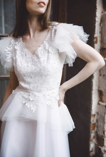 Свадебное платье Амели. Силуэт А-силуэт. Цвет Белый / Молочный. Вид 4