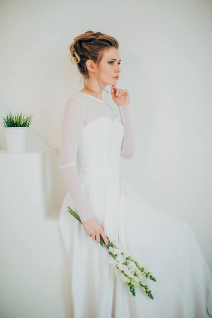 Свадебное платье Дайна. Силуэт А-силуэт. Цвет Белый / Молочный. Вид 2