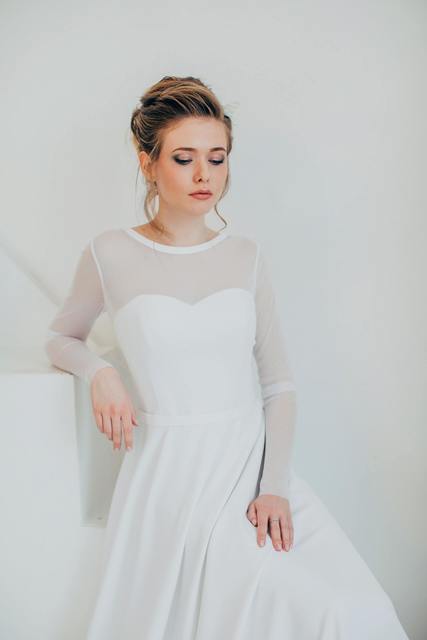 Свадебное платье Дайна. Силуэт А-силуэт. Цвет Белый / Молочный. Вид 3