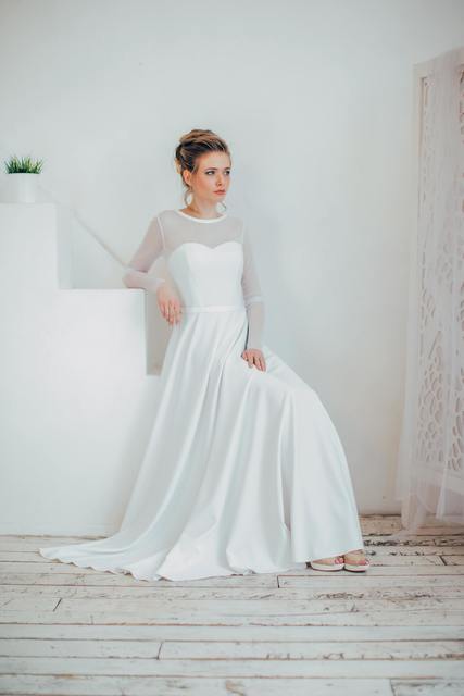 Свадебное платье Дайна. Силуэт А-силуэт. Цвет Белый / Молочный. Вид 4