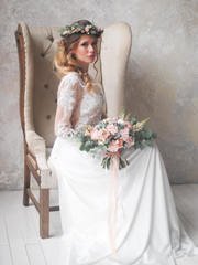 Свадебное платье Елен. Силуэт А-силуэт. Цвет Белый / Молочный. Вид 1