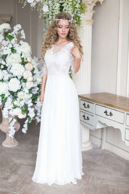 Свадебное платье Лунет. Силуэт А-силуэт. Цвет Белый / Молочный. Вид 3