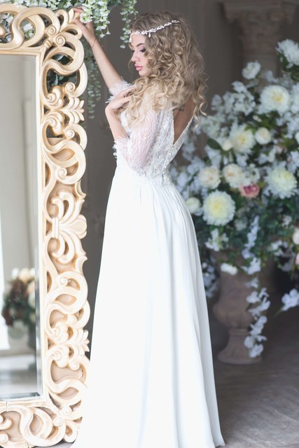 Свадебное платье Лунет. Силуэт А-силуэт. Цвет Белый / Молочный. Вид 6