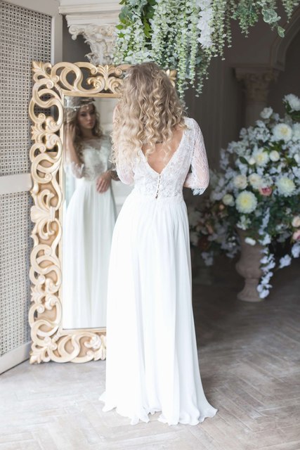 Свадебное платье Лунет. Силуэт А-силуэт. Цвет Белый / Молочный. Вид 7