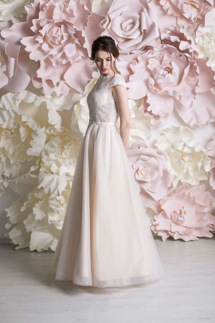 Свадебное платье Мегейн. Силуэт А-силуэт. Цвет Белый / Молочный. Вид 3