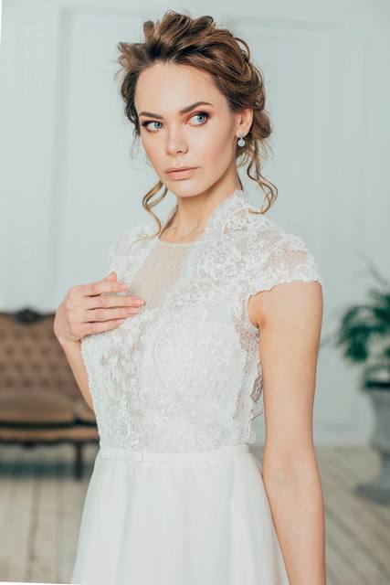 Свадебное платье Симоне. Силуэт Пышное, А-силуэт. Цвет Белый / Молочный. Вид 3